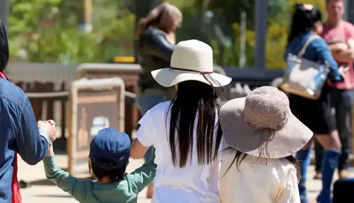 A family of your people holding hands, facing away from the camera,